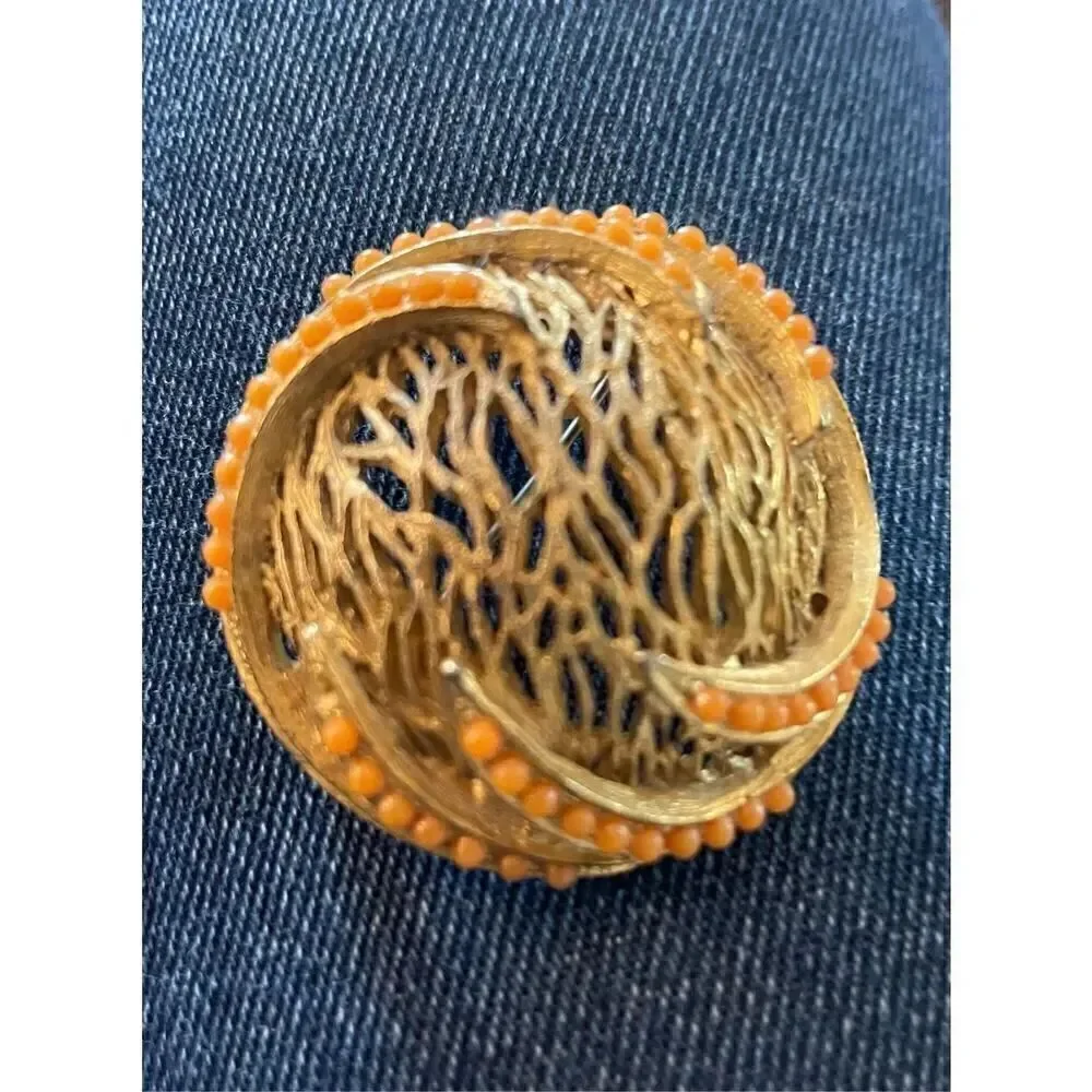 Vintage BSK Abstract Web Broach estate gold unique scarf pin 80's